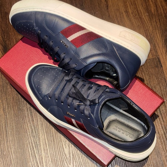 Bally Navy and Burgundy Men's Sneakers - Picture 2 of 6